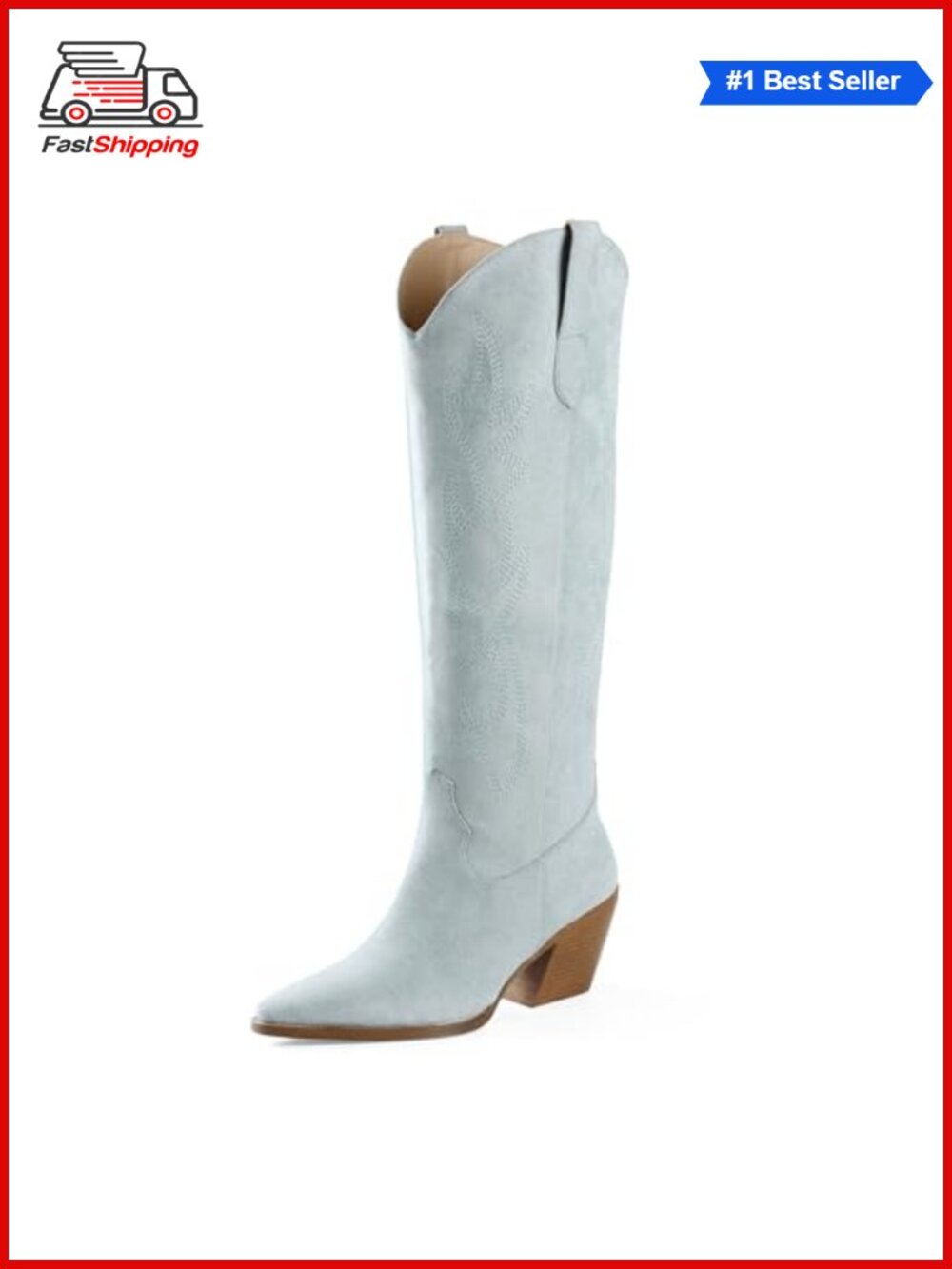 ✨ Cowgirl Knee High Boots Pointed Toe Block Heel Faux Suede Western Embroidered